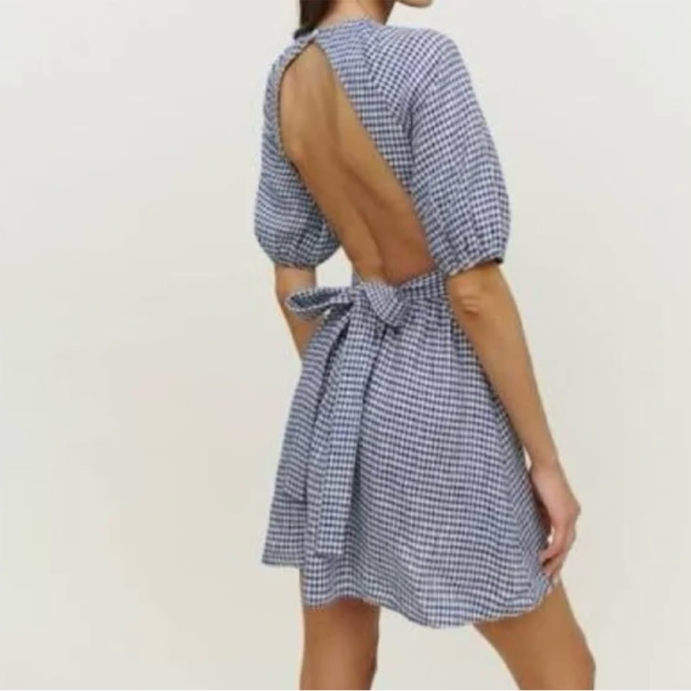 Reformation - Irwin - Blue Gingham Puff Sleeve Dress